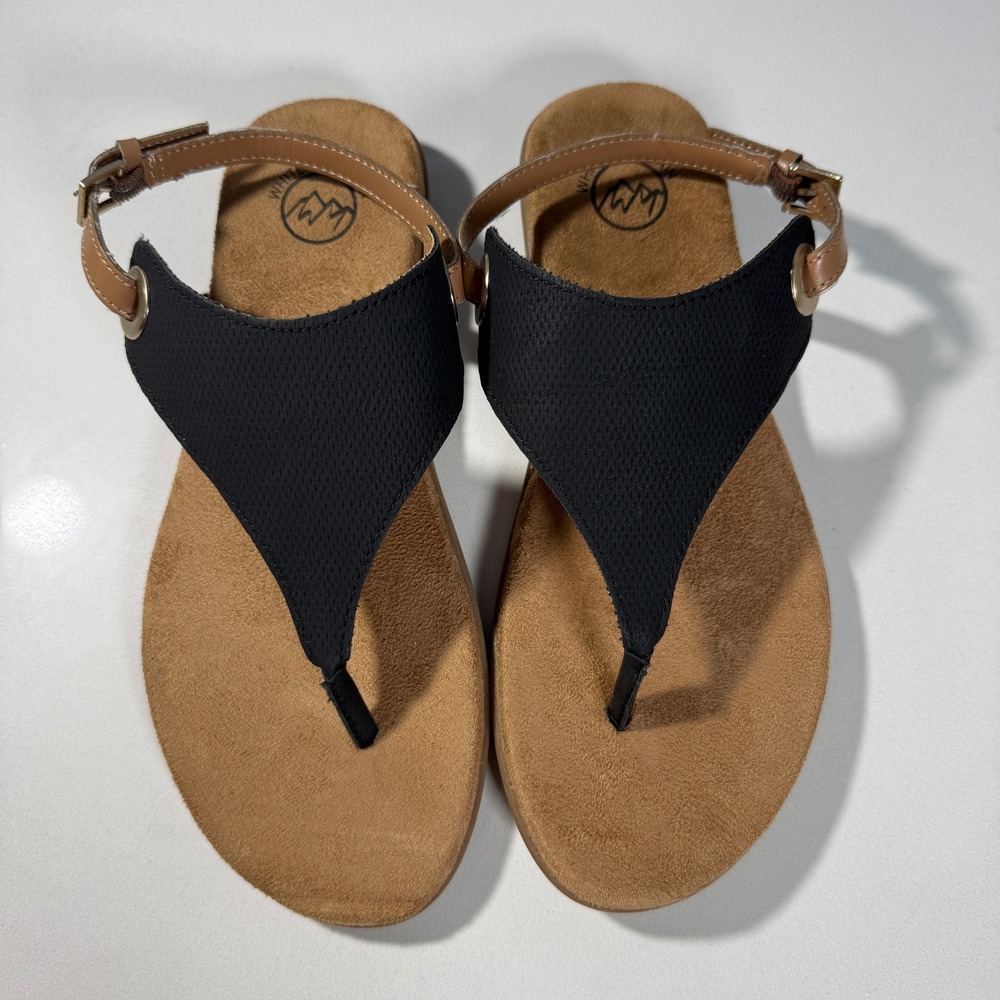 White Mountain London Womens Black Tan Slingback Thong Sandals W28104 Size 7.5 M